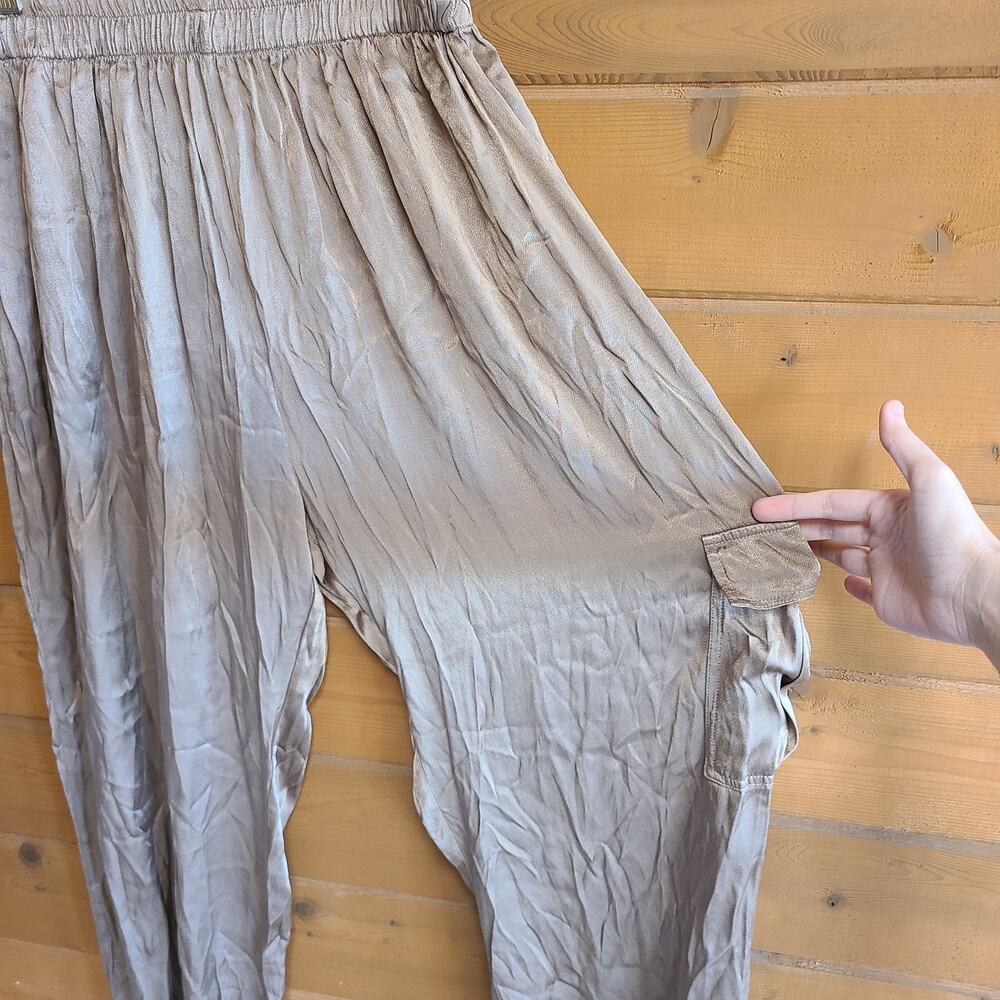 Anthropologie Satin Jogger NWT Cargo Taupe Tina + Jo High Rise L Pull On Pant - Picture 4 of 8